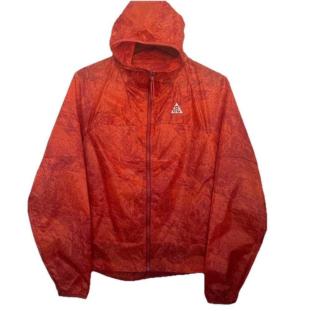 Nike‎ ACG Cinder Cone Windshell Jacket Mens S Orange Red Hooded Outdoor Gorpcore